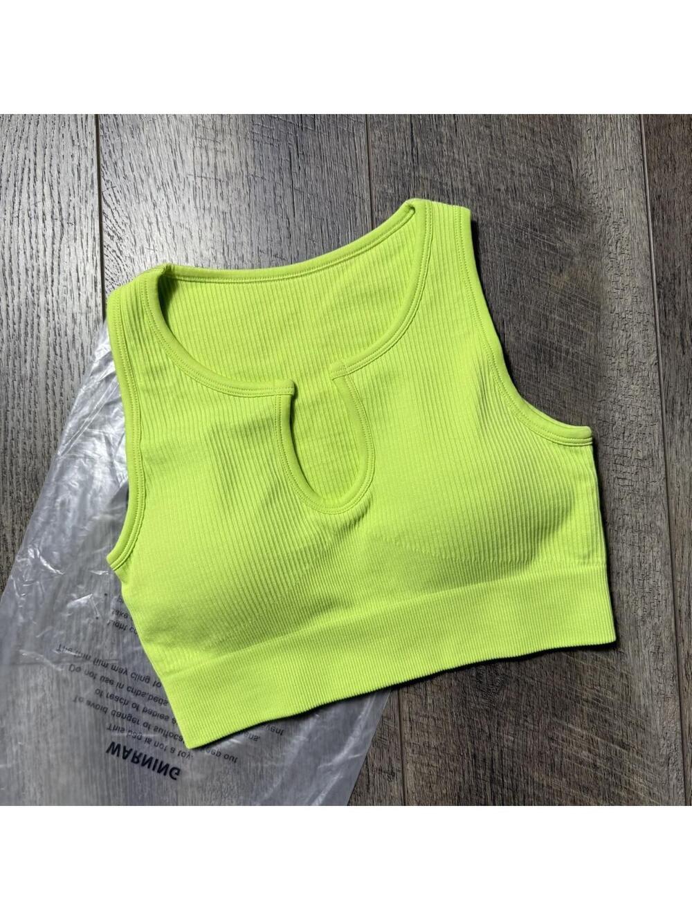 OQQ ribbed padded sports bra neon green